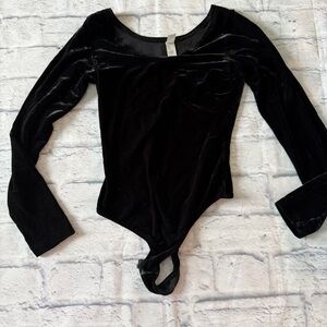 Victoria’s Secret Vintage Bodysuit S | 1996 Black Velvet Long Sleeve Thong